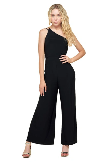 Un Deux Trois Kids' One-shoulder Wide Leg Jumpsuit In Black