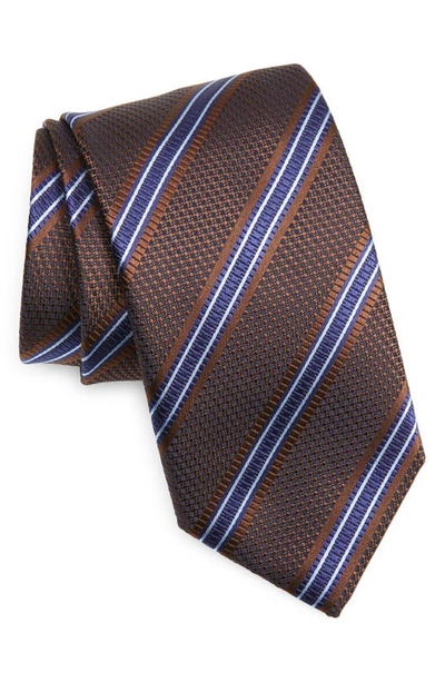 Canali Stripe Silk Tie In Brown