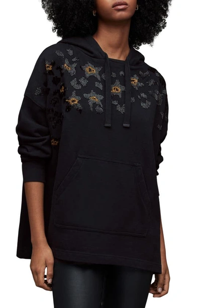 Allsaints Celia Etie Beaded Cotton Blend Hoodie In Black