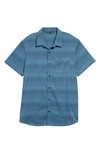 Travismathew On The House Stripe Short Sleeve Button-up Shirt In Heather Blue Nights