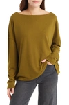 Allsaints Rita Oversize One-shoulder Long Sleeve T-shirt In Olive Branch Green