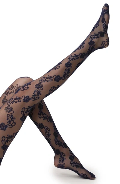 Oroblu Lovely Floral Tights In Blue 11