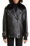 STAND STUDIO JADE FAUX LEATHER & FAUX SHEARLING BIKER JACKET