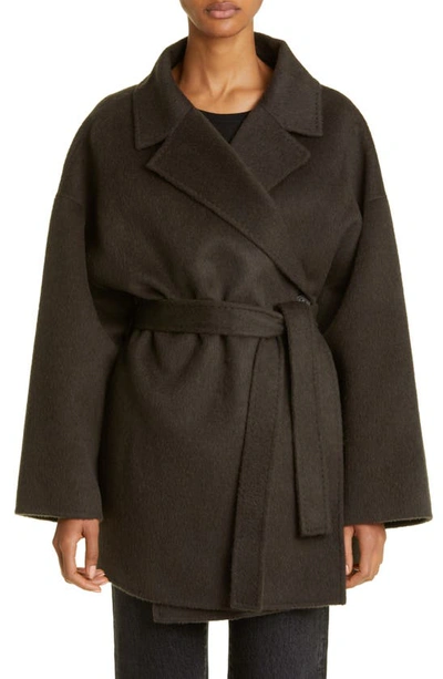 Acne Studios Oaklee Wool-alpaca Wrap Coat In Charcoal Grey