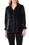 Foxcroft Riven Plush Velvet Button-up Shirt In Black