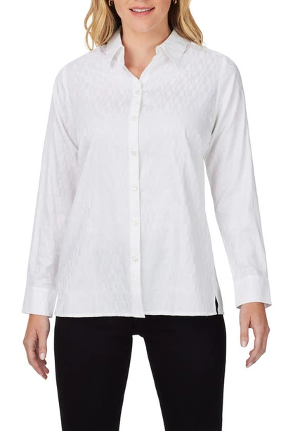 Foxcroft Journey Jacquard Check Cotton Blend Button-up Shirt In White