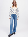 Maje Moove Diamond-pattern Logo-embellished Knitted Cardigan In Ecru