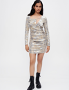 Maje Velvet Dress With Sequin Embroidery In Silver
