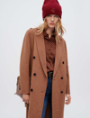 Maje Galarita Double Breasted Wool Blend Coat In Brown