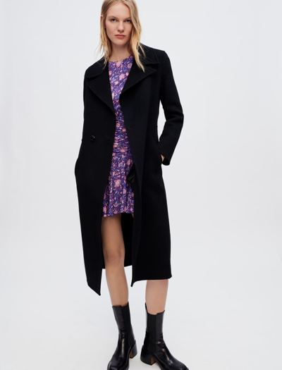 Maje Belted Double-faced Coat In Black