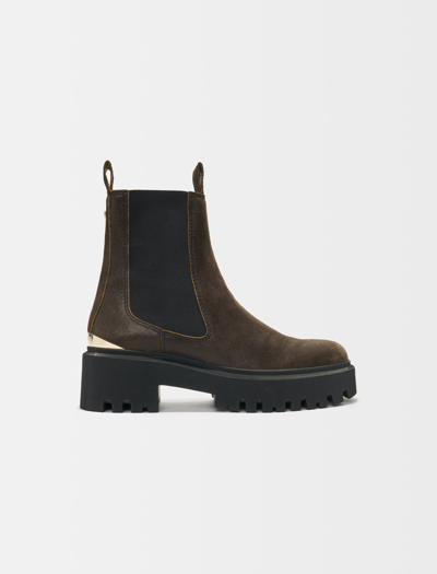 Maje Felseaold Gold-heel Leather Chelsea Boots In Brown /