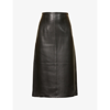 Theory Womens Faux Leather Midi Pencil Skirt In Black