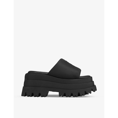 Naked Wolfe Delicious Embroidered Flatform Slides In Black