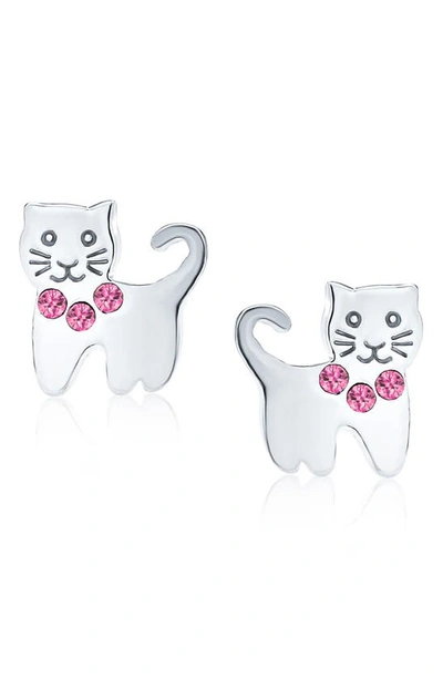 Bling Jewelry Mini Crystal Kitty Stud Earrings In Pink