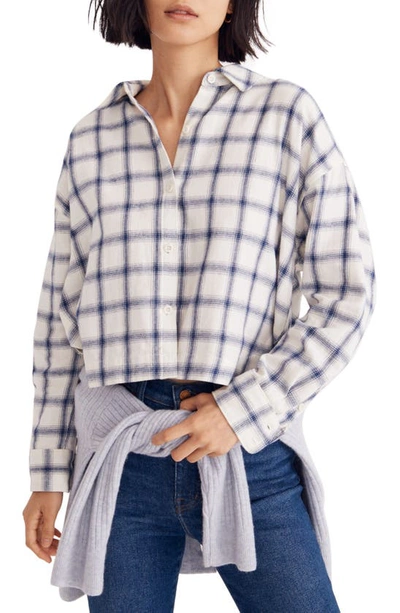 Madewell Hartfield Windowpane Flannel Crop Shirt In Royal Blue