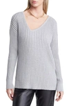 Open Edit Asymmetric V-neck Tunic Sweater In Grey Heather