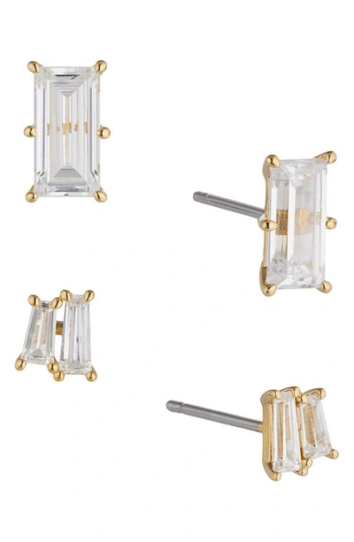 Nadri Chateau Set Of 4 Baguette Cubic Zirconia Earrings In Gold