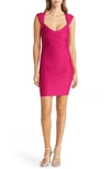 Bebe Luxe Bandage Halter Criss Cross Dress In Hot Pink