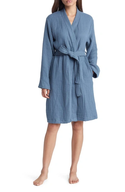 House No.23 Alaia Cotton Dressing Gown In Aegean Blue