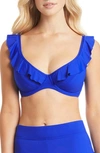 Sea Level Frill F-cup Underwire Bikini Top In Cobalt