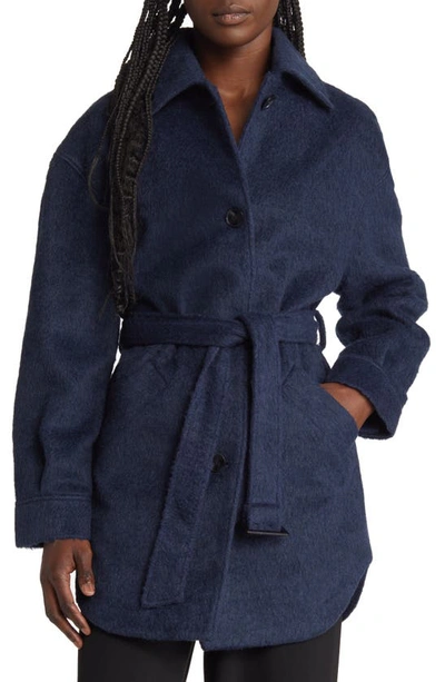 Topshop Carson Belted Shacket In Navy