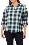 Foxcroft Sophie Plaid Cotton Blend Button-up Shirt In Navy Multi