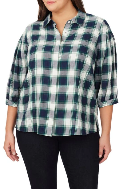 Foxcroft Sophie Plaid Cotton Blend Button-up Shirt In Navy Multi
