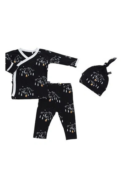 Peregrinewear Babies' Midnight Camping Take Me Home Top, Trousers & Knot Beanie Set In Black