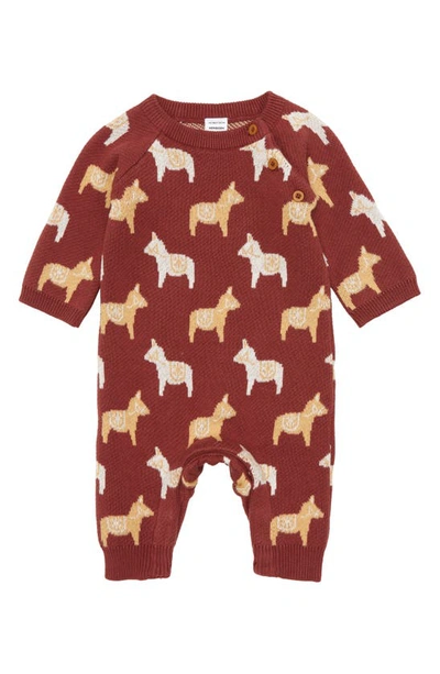 Nordstrom Babies' Jacquard Burros Cotton Romper In Red Jelly Sweet Ponies