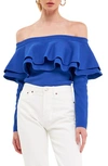 Endless Rose Off The Shoulder Knit Top In Cobalt Blue