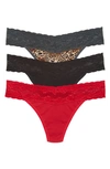 Natori Bliss Perfection Lace Trim Thong In Str/cl/blk