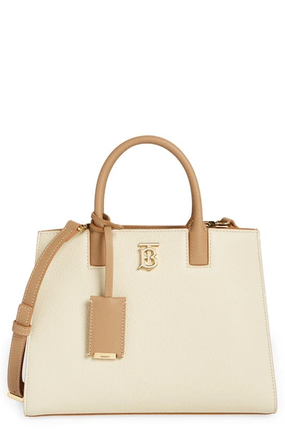 Burberry Frances Tb Colorblock Leather Top-handle Bag In Beige