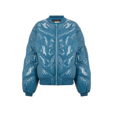 Rotate Birger Christensen Blue Crocodile Print Faux Leather Bomber Jacket