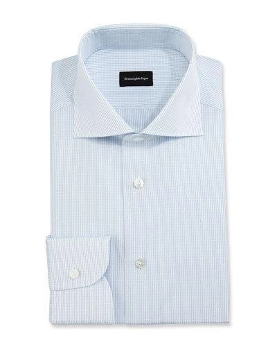 Ermenegildo Zegna Micro-houndstooth Cotton Dress Shirt, Gray/white In Blue