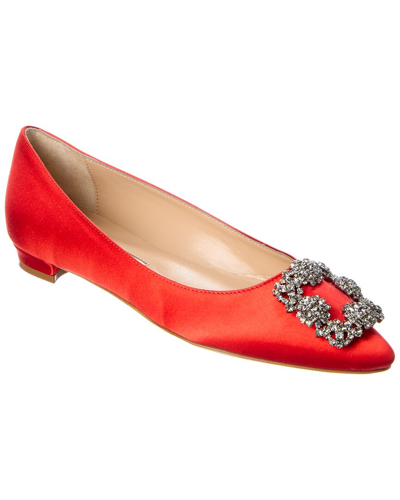 Manolo Blahnik Hangisi Buckle-detail Ballerina Shoes In Red