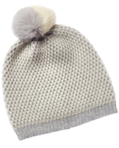 Qi Cashmere 2 Color Tuck Stitch Cashmere Hat In Grey