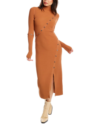 Nicholas Jill Button-detailed Ribbed-knit Midi Dress In Brown