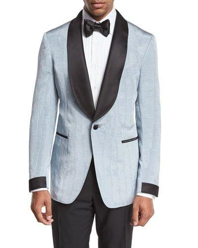 Tom Ford Shelton Base Satin Shawl-collar Moire Evening Jacket, Pale Blue |  ModeSens