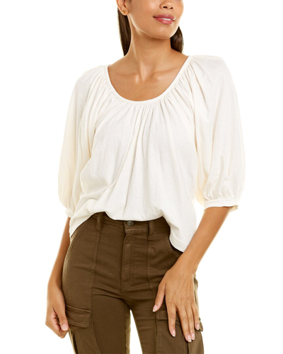 Joie Gathered Cotton-jersey Top In White
