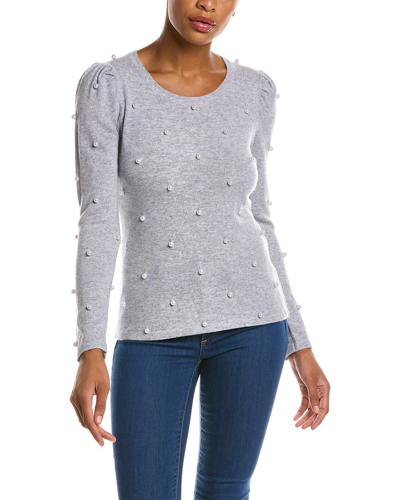 Qi Cashmere Pearl Embellished Wool & Cashmere-blend Sweater In Grey