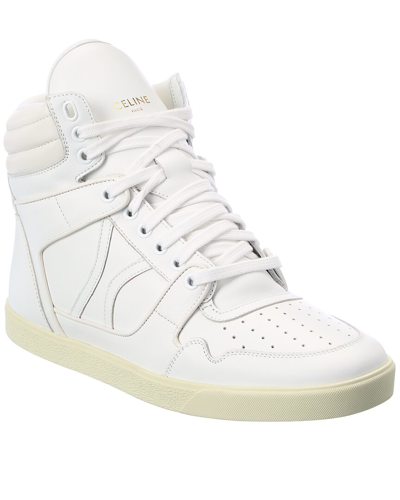 Celine Mid Lace-up Leather Sneaker In White