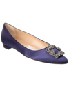 Manolo Blahnik Hangisi Crystal-buckle Satin Flat In Blue