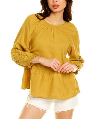 Madewell Maggie Embroidered Linen Blend Top In Yellow