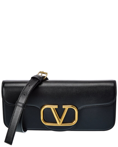 Valentino Garavani Vlogo Leather Shoulder Bag In Black