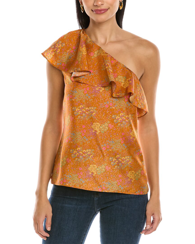 Rebecca Taylor Isabelle One Shoulder Floral Print Top In Orange