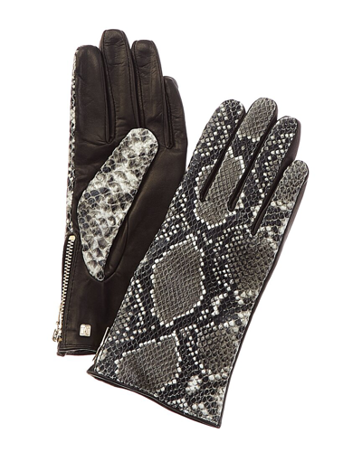 Bruno Magli Cashmere-lined Snake-embossed Leather Gloves In Black