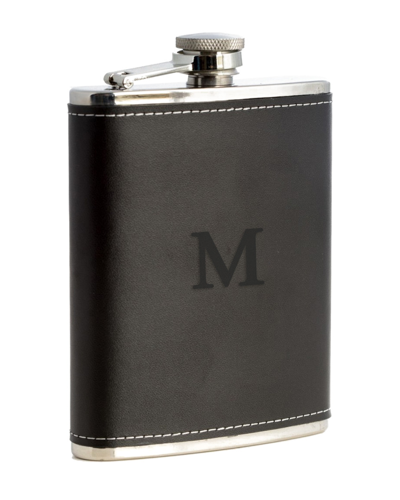 Bey-berk 6oz Monogrammed Stainless Steel Black Leather Flask (a-z)