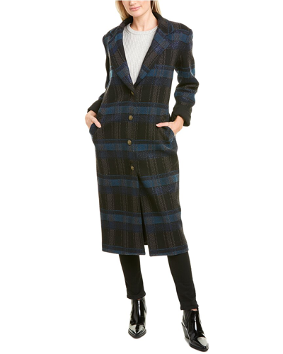 Nicole Miller Plaid Wool-blend Coat In Blue | ModeSens