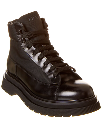 Prada Leather & Canvas Boot In Black