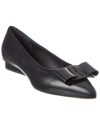 Ferragamo Viva Bow Leather Ballerina Flats In Black